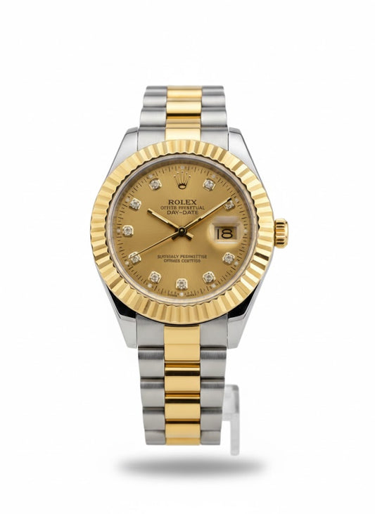 Luxury Rolex Watch with White Dial and Gold Strap
