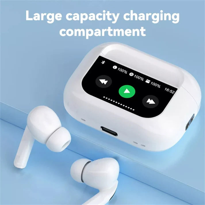LCD earbuds charging case with battery display screen