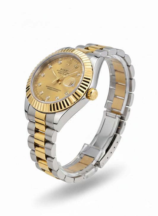 Luxury Rolex Watch with White Dial and Gold Strap